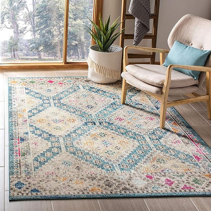 SAFAVIEH Madison Collection Area Rug - 6' x 9', Dark Blue & Yellow, Boho Diamond Distressed Design, Non-Shedding & Easy Care, Ideal for High Traffic Areas in Living Room, Bedroom (MAD418N)