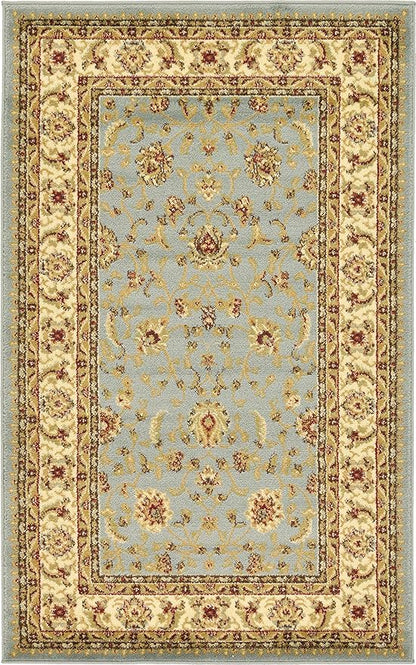 Unique Loom Voyage Collection Traditional Oriental Classic Intricate Design Area Rug (3' 3 x 5' 3 Rectangular, Light Blue/Gold)
