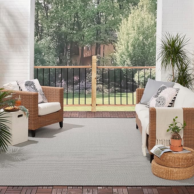 Nourison Home Courtyard Black White 10' x 14' Area Rug - Easy Clean, Non Shedding, Bed Room, Living Room, Dining Room, Kitchen (10' x 14')