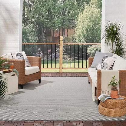Nourison Home Courtyard Black White 10' x 14' Area Rug - Easy Clean, Non Shedding, Bed Room, Living Room, Dining Room, Kitchen (10' x 14')