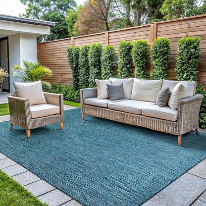 CAMILSON Outdoor Rug 8x10 Modern Area Rugs for Indoor and Outdoor Patios and Porches - Waterproof, Washable, Non-Shedding, Easy-to-Clean Outside Carpet (8 x 10, Solid - Aqua)