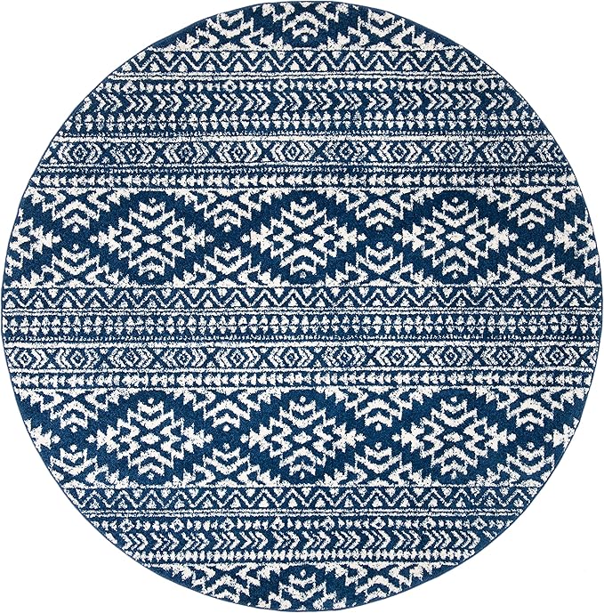 SAFAVIEH Tulum Collection Area Rug - 10' Round, Navy & Ivory, Moroccan Boho Tribal Design, Non-Shedding & Easy to Clean, Ideal for Living Room, Bedroom, Dining Space (TUL272N)