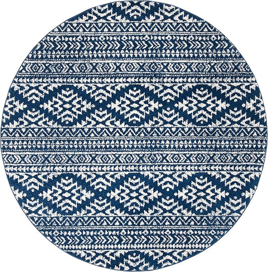 SAFAVIEH Tulum Collection Area Rug - 11' Round, Navy & Ivory, Moroccan Boho Tribal Design, Non-Shedding & Easy to Clean, Ideal for Living Room, Bedroom, Dining Space (TUL272N)