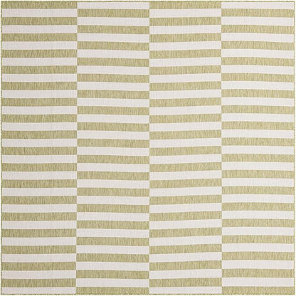 Unique Loom Outdoor Striped Collection Area Rug - Striped (7' 10" Square Green/Ivory)