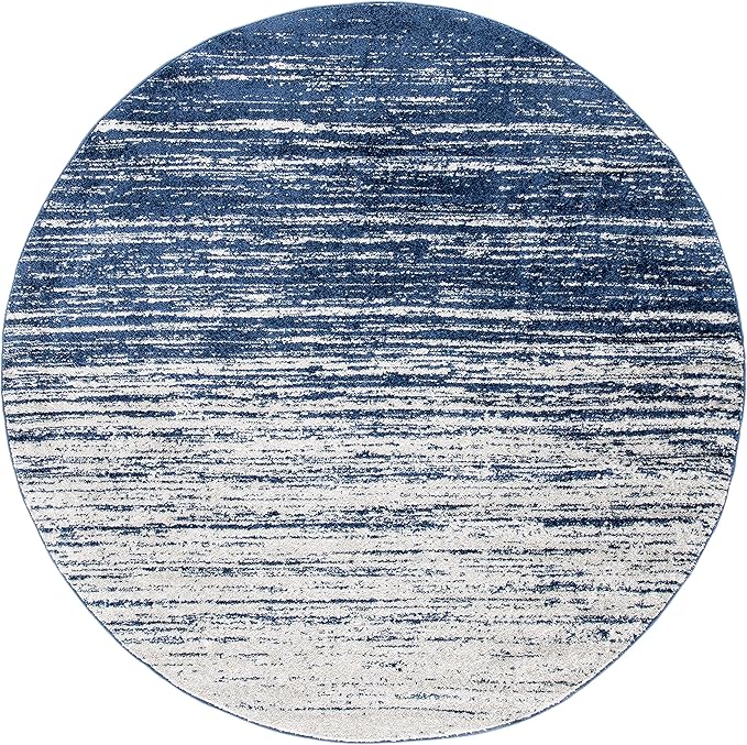 SAFAVIEH Adirondack Collection Area Rug - 10' Round, Navy & Ivory, Modern Ombre Design, Non Shedding & Easy to Clean, Ideal for Living Room, Bedroom, Office, Dining Space (ADR113N)