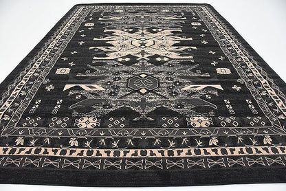 Unique Loom Taftan Collection Border Geometric Tribal Inspired Design Area Rug (9' 0 x 12' 0 Rectangular, Black/ Gray)
