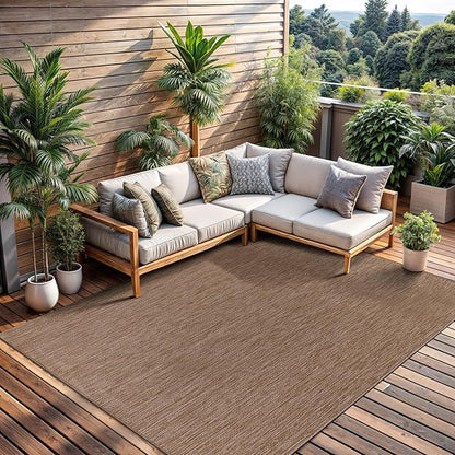 CAMILSON Outdoor Rug 10x14 Modern Area Rugs for Large Indoor and Outdoor Patios and Porches - Waterproof, Washable, Non-Shedding, Easy-to-Clean Outside Carpet (10 x 14, Solid - Jute)