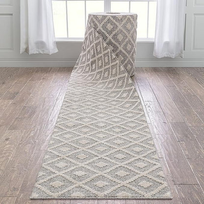 Well Woven Custom Size Hallway Stair Runner - Choose Your Length - Ainsley Ivory Diamond Trellis Geometric Tribal - 27 Inches Wide x 30 Feet Long Runner (27" x 30' Runner) Rug