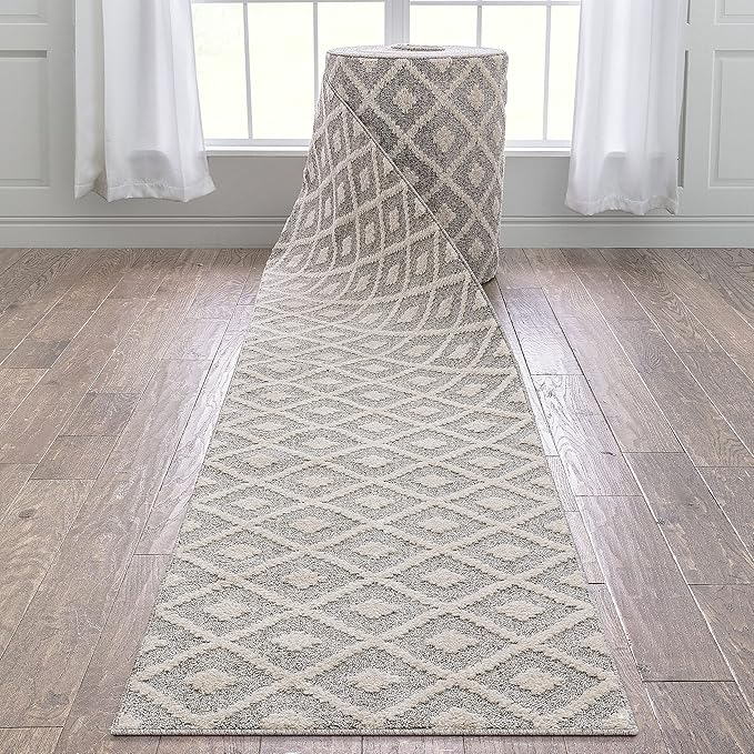Well Woven Custom Size Runner - Choose Your Length - Ainsley Ivory Diamond Trellis Geometric Tribal - 27 Inches Wide x 24 Feet Long Runner (27" x 24' Runner) Rug