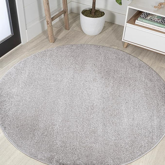 JONATHAN Y Haze Solid Low-Pile Light Gray 6' Round Indoor Area Rug, Coastal,Bohemian,Minimalist,Classic, Easy-Cleaning for Living Room,Bedroom,Kitchen,Pet Friendly,Non-Shedding (SEU100K-6R)