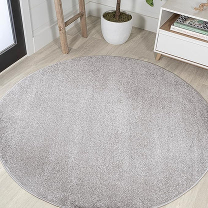 Eyely UES100K-5R Supersoft Haze Solid Low-Pile Indoor Area Rug Casual;Contemporary;Solid;Traditional, Bedroom, Kitchen, Living Room, Easy-Cleaning, Non-Shedding, 5' Round, Light Gray