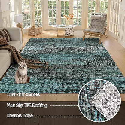 RUGSURE Washable Area Rug - 1/6 Thick - Stain & Water Resistant Non-Slip - Resistant Rug for Living Room, Bedroom, Nursery, Pet & Child Friendly, Vintage Charm Area Rugs (Green, 4' x 6')