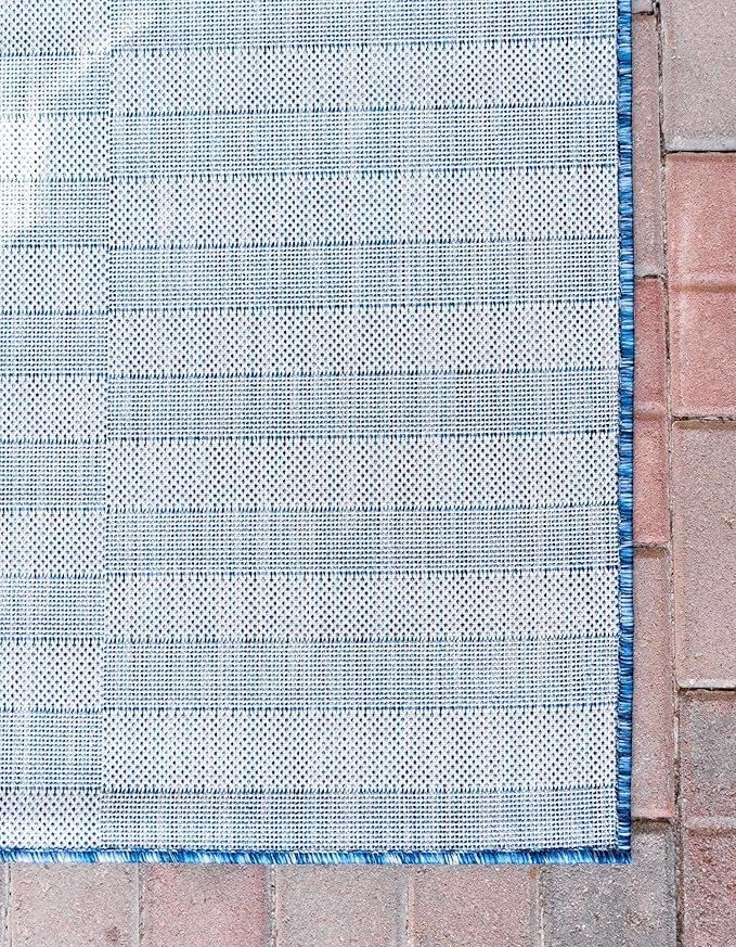 Unique Loom Outdoor Striped Collection Area Rug - Striped (6' 1" x 9' Rectangle, Blue/Ivory)