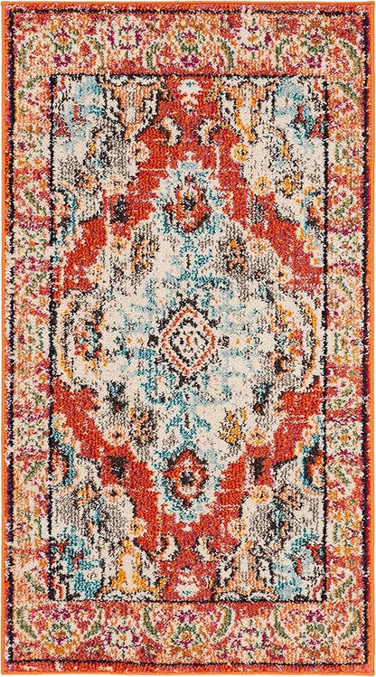 SAFAVIEH Monaco Collection Accent Rug - 2'2" x 4', Orange & Light Blue, Medallion Distressed Design, Non-Shedding & Easy Care, Ideal for High Traffic Areas in Entryway, Living Room, Bedroom (MNC243H)