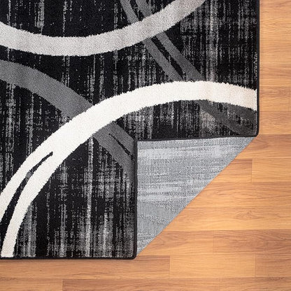 Rugshop Modern Wavy Circles Design Area Rug, Carpet with Jute Backing for Living Room, Dining Room, or Office, Black, 7'10" x 10'2"