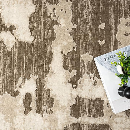 Abani Terra Area Rug for Living Room, Bedroom - Abstract Pattern - Brown Cream - 4' x 6' - Durable & Easy to Clean