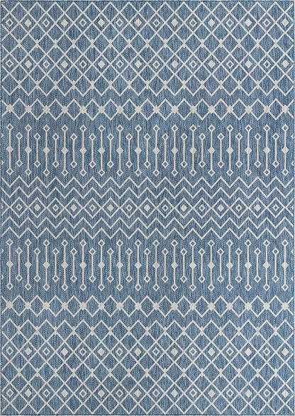 Unique Loom Outdoor Trellis Collection Area Rug - Tribal Trellis (10' x 14' 1" Rectangle, Blue/ Ivory)