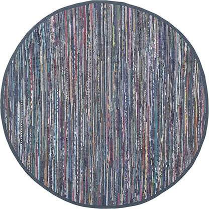 SAFAVIEH Rag Rug Collection Area Rug - 6' Round, Purple & Multi, Handmade Boho Stripe Cotton, Ideal for High Traffic Areas in Living Room, Bedroom (RAR121D)