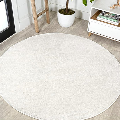 JONATHAN Y Haze Solid Low-Pile Cream 4' Round Indoor Area Rug, Coastal,Bohemian,Minimalist,Classic, Easy-Cleaning for Living Room,Bedroom,Kitchen,Pet Friendly,Non-Shedding (SEU100T-4R)
