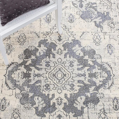 SAFAVIEH Monaco Collection Area Rug - 5'1" x 7'7", Ivory & Grey, Boho Chic Medallion Distressed Design, Non-Shedding & Easy Care, Ideal for High Traffic Areas in Living Room, Bedroom (MNC243B)