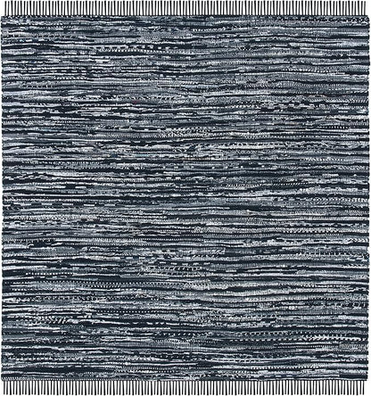 SAFAVIEH Rag Rug, Collection Area Rug - 4' Square, Black, Handmade Boho Stripe Cotton, Ideal for High Traffic Areas in Living Room, Bedroom (RAR121Z)