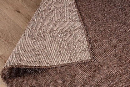 CAMILSON Indoor and Outdoor Runner Rug Brown Solid Boho Woven Design Easy-Cleaning Non Shedding Fiber Living Room Bedroom Garden Patio and Kitchen Washable Outside Carpet Alfombras (2x7)