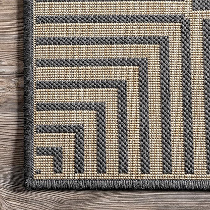 Nuloom Asha Dark Grey/Ivory, 9'6" x 12', Casual, Striped Border, Soft and Cozy, High Traffic, Stain Resistant, Easy Clean, Durable Area Rug for Indoor/Outdoor Patio, Deck, Porch, Garden, Courtyard