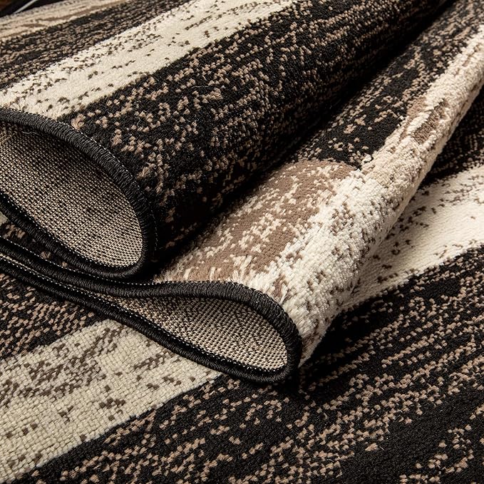 SUPERIOR Indoor Area Rug, Jute Backed, Modern Geometric Patchwork Floor Decor for Bedroom, Office, Living Room, Entryway, Hardwood Floors, Rockwood Collection, 4' x 6', Chocolate
