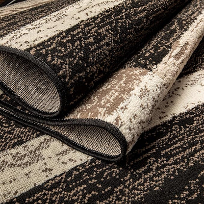 Superior Indoor Area Rug, Foam Backed, Modern Geometric Patchwork Floor Decor for Bedroom, Office, Living Room, Entryway, Hardwood Floors, Rockwood Collection, 10' x 14', Chocolate