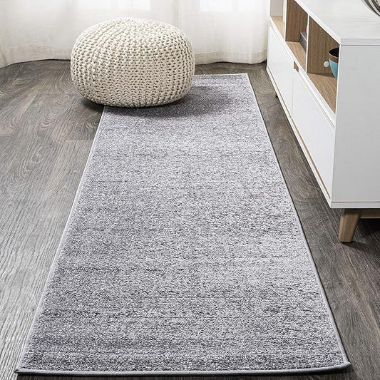 Eyely UES100A-212 Supersoft Haze Solid Low-Pile Indoor Runner Rug, Coastal, Bohemian, Minimalist, Classic, Casual for Bedroom,Kitchen,Living Room,Non Shedding,Easy-Washing, Gray, 2 X 12