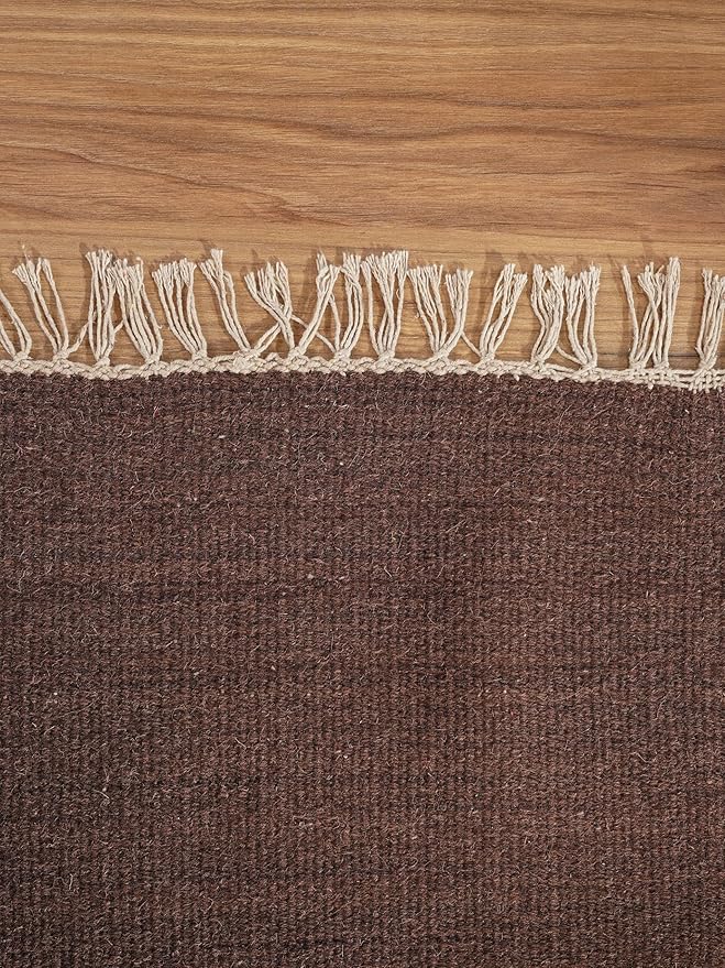 Rugsotic Carpets Hand Woven Flat Weave Kilim Wool ECO-Friendly Area Rugs - 3'x5', Rectangle Shape, Dark Brown Color, Solid Plain Design, Low Pile Handmade Rugs for Living Room, Bed Room (D00111)