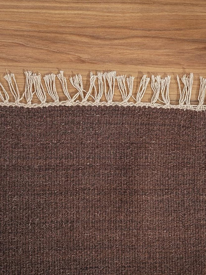Rugsotic Carpets Hand Woven Flat Weave Kilim Wool 5'x8' Area Rug Solid Dark Brown D00111