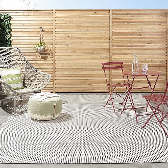 Nourison Home Courtyard Ivory Charcoal 9' x 12' Area Rug - Easy Clean, Non Shedding, Bed Room, Living Room, Dining Room, Kitchen (9' x 12')