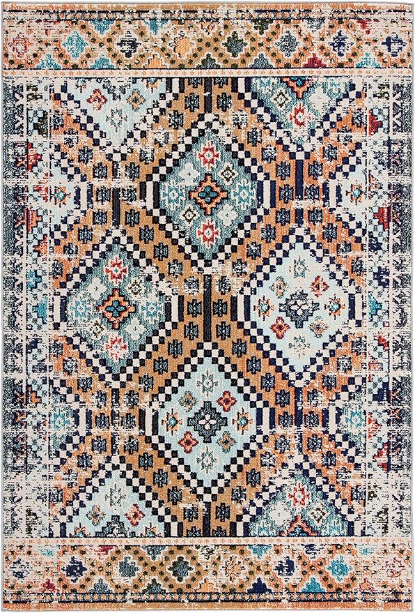 SAFAVIEH Madison Collection Area Rug - 10' x 14', Orange & Beige, Boho Diamond Distressed Design, Non-Shedding & Easy Care, Ideal for High Traffic Areas in Living Room, Bedroom (MAD418P)