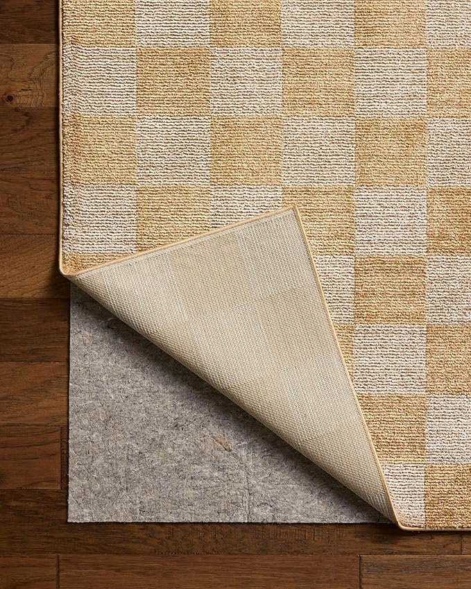 Loloi Chris Loves Julia Calvin Collection CLV-01 Apricot/Ivory 5'-3" x 5'-3" Round Area Rug Checkered Neutral Soft Living Room Bedroom Carpet