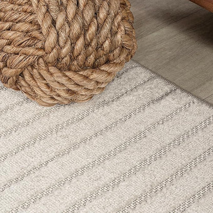JONATHAN Y Hallie High-Low Curve Ivory/Cream Indoor/Outdoor Runner Rug, 2x10, Minimalist, Pet Friendly, Non-Shedding, Stain Resistant, Hose-Washable for Backyard, Patio, Porch (SCN100B-210)