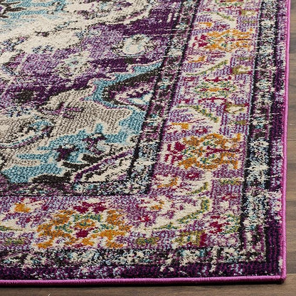 SAFAVIEH Monaco Collection Area Rug - 5' Square, Violet & Light Blue, Boho Chic Medallion Distressed Design, Non-Shedding & Easy Care, Ideal for High Traffic Areas in Living Room, Bedroom (MNC243L)