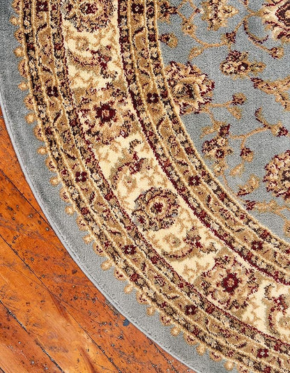 Unique Loom Voyage Collection Traditional Oriental Classic Intricate Design Area Rug (6' 0 x 6' 0 Round, Light Blue/Gold)