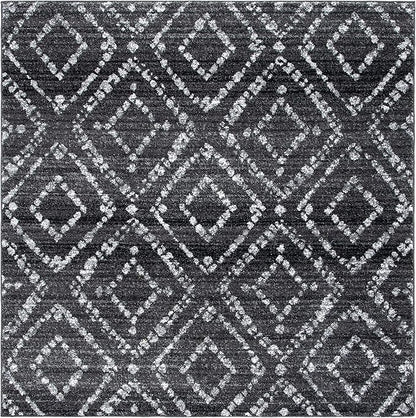 SAFAVIEH Adirondack Collection Area Rug - 6' Square, Black & Ivory, Modern Diamond Distressed Design, Non-Shedding & Easy Care, Ideal for High Traffic Areas in Living Room, Bedroom (ADR131A)