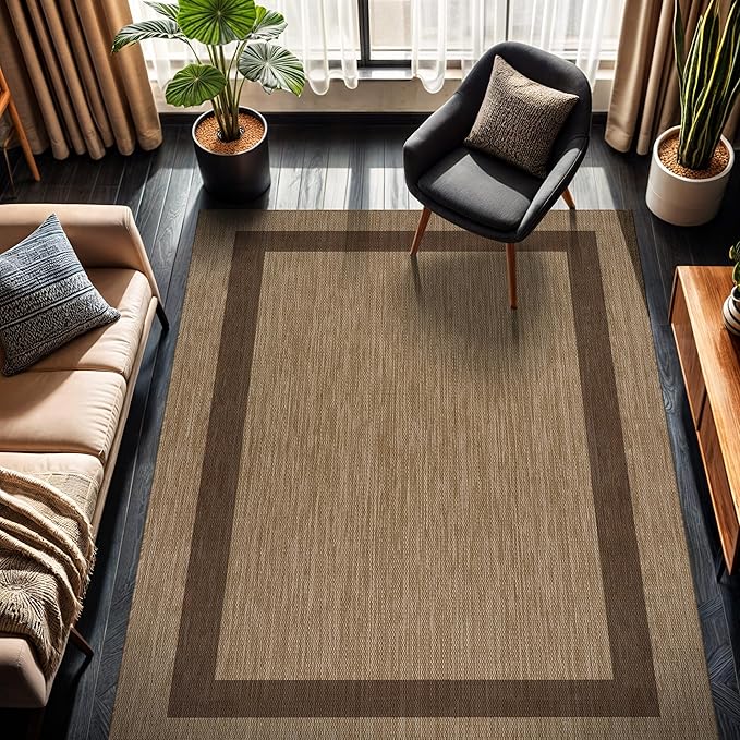 CAMILSON Outdoor Rug 6x9 - Modern Outside Rugs for Patios Porches Waterproof Durable Washable Non-Shedding, Easy-to-Clean Indoor Outdoor Area Carpet (6 x 9, Bordered - Jute)