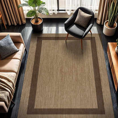 CAMILSON Outdoor Rug 6x9 - Modern Outside Rugs for Patios Porches Waterproof Durable Washable Non-Shedding, Easy-to-Clean Indoor Outdoor Area Carpet (6 x 9, Bordered - Jute)