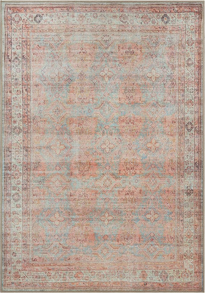 GLN Rugs Traditional Collection - Machine Washable Area Rug, Traditional Washable, Non Slip, Low Pile Chenille Rug, Living Room, Bedroom, Kitchen Rug (4' x 6' Terra/Multicolor 1153)