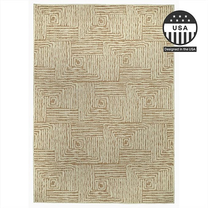 FH Home Flat Woven Outdoor Rug - Waterproof, Easy to Clean, Stain Resistant - Premium Polypropylene Yarn - Modern Geometric - Patio, Deck, Porch, Balcony - Budapest - Beige - 2ft 7in x 4ft 11in