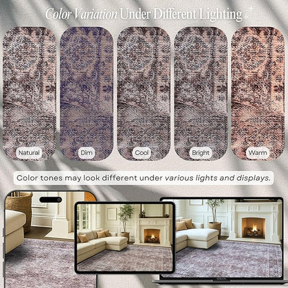 Fame Rugs Turkish Rug. Washable Vintage Oriental Antique Inspired Traditional Doormat Small Modern Area Rugs Luxury Entryway Entry Bedroom Bathroom Kitchen (397CB, 2'5 x 9'8)