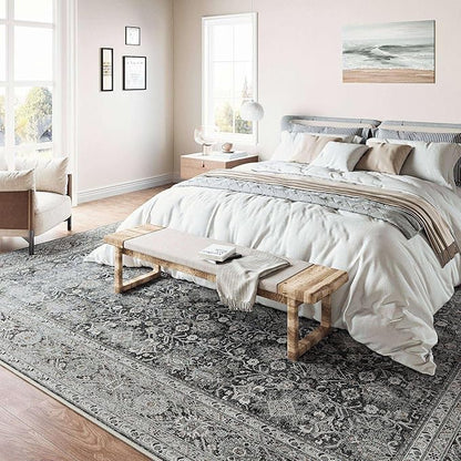 Vintage Area Rug 3x5 Black Entryway Office Washable Carpet Non Slip Bedroom Indoor Living Room Door Mat Low Pile Traditional Distressed Retro Accent Rug for Dining Room Bathroom Kitchen
