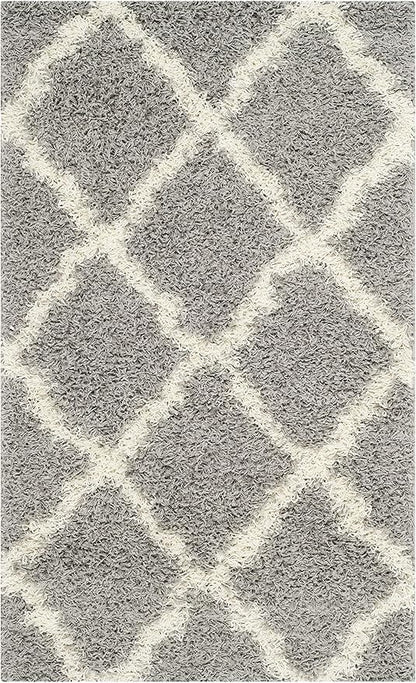 SAFAVIEH Dallas Shag Collection Accent Rug - 2'3" x 4', Grey & Ivory, Trellis Design, Non-Shedding & Easy Care, 1.5-inch Thick Ideal for High Traffic Areas in Entryway, Living Room, Bedroom (SGD257G)