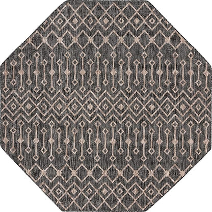 Unique Loom Outdoor Trellis Collection Area Rug - Tribal Trellis (7' 10" Octagon, Charcoal Gray/ Natural)