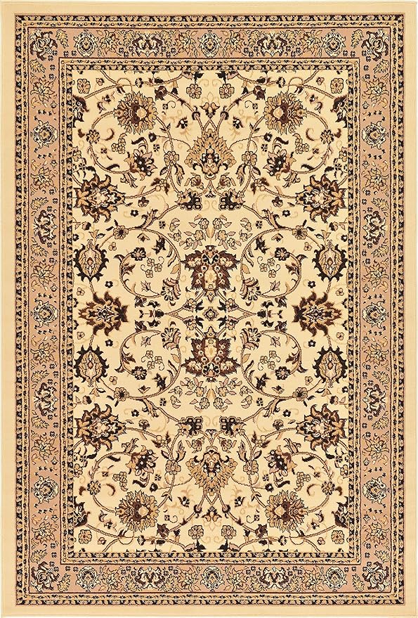 Unique Loom Sialk Hill Collection Area Rug - Washington (6' 1" x 9' Rectangle Ivory/Black)