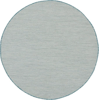 Nourison Home Courtyard Ivory Aqua 5' x Round Area Rug - Easy Clean, Non Shedding, Bed Room, Living Room, Dining Room, Kitchen (5' x Round)
