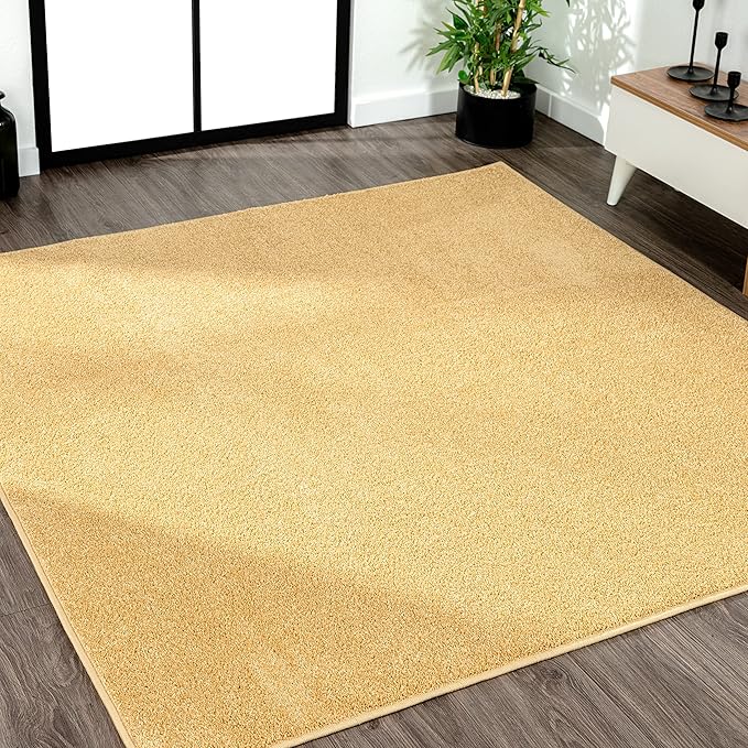 Eyely UES100B-7SQ Supersoft Haze Solid Low-Pile Indoor Area Rug, Coastal, Bohemian, Minimalist, Classic, Casual for Bedroom,Kitchen,Living Room,Non Shedding,Easy-Washing, Yellow, 7' Square